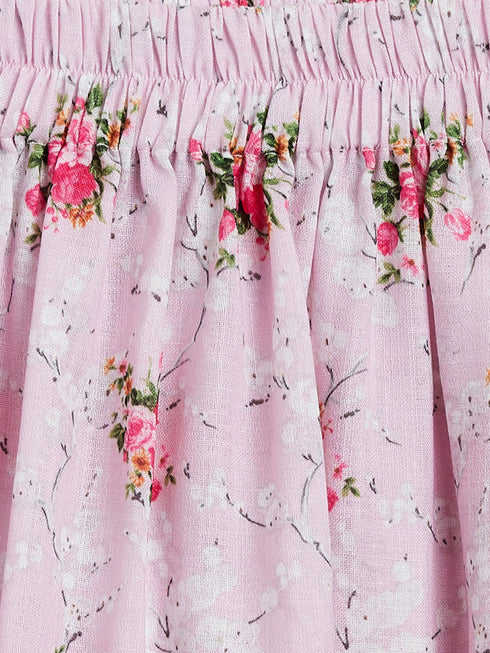 Vastramay SISHU Girl's Printed Linen Crop Top And Ruffle Skirt Set